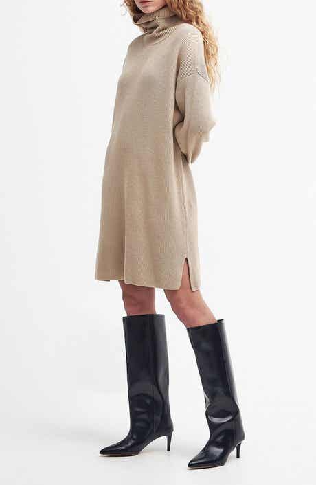 Barbour Long Sleeve Cotton Blend Rib Turtleneck Sweater Dress