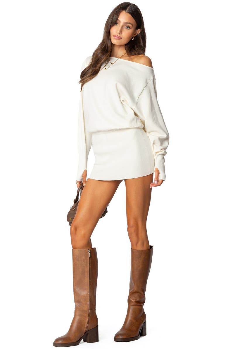EDIKTED Eve Off the Shoulder Long Sleeve Knit Minidress, Alternate, color, Cream