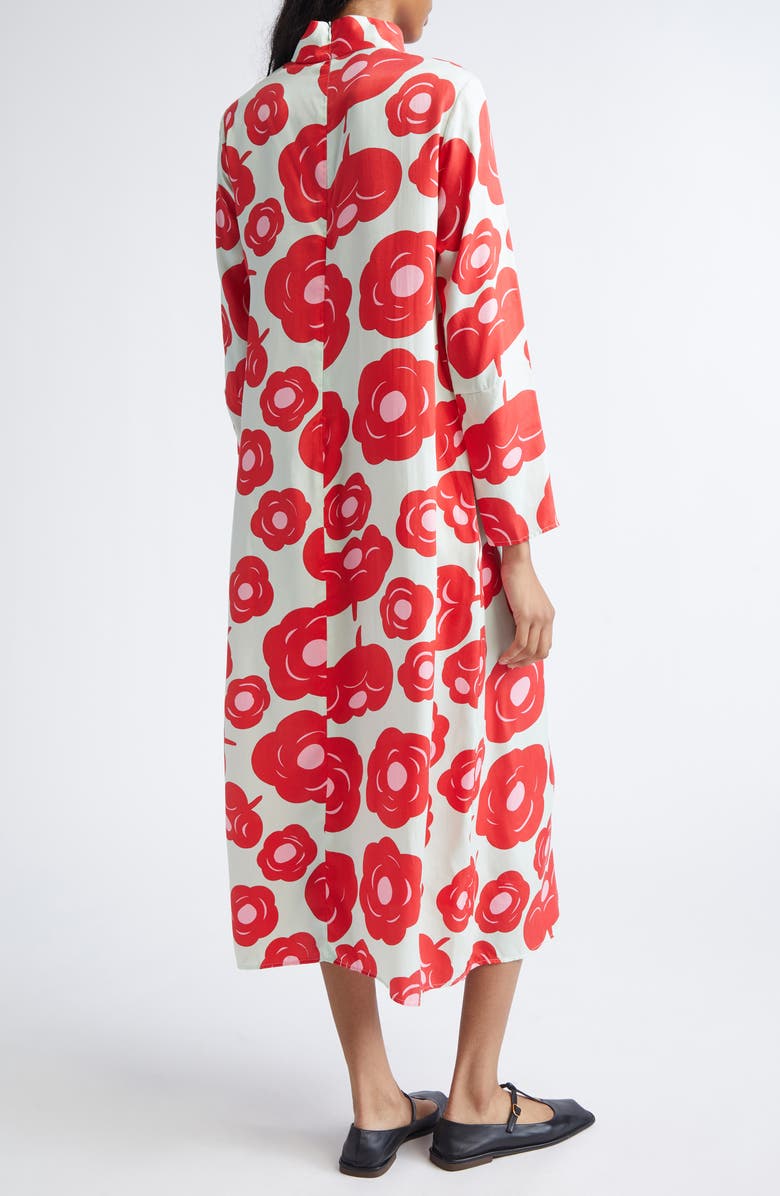 Marimekko Aikakausi Long Sleeve Midi Shift Dress, Alternate, color, Light Turquoise Red Pink