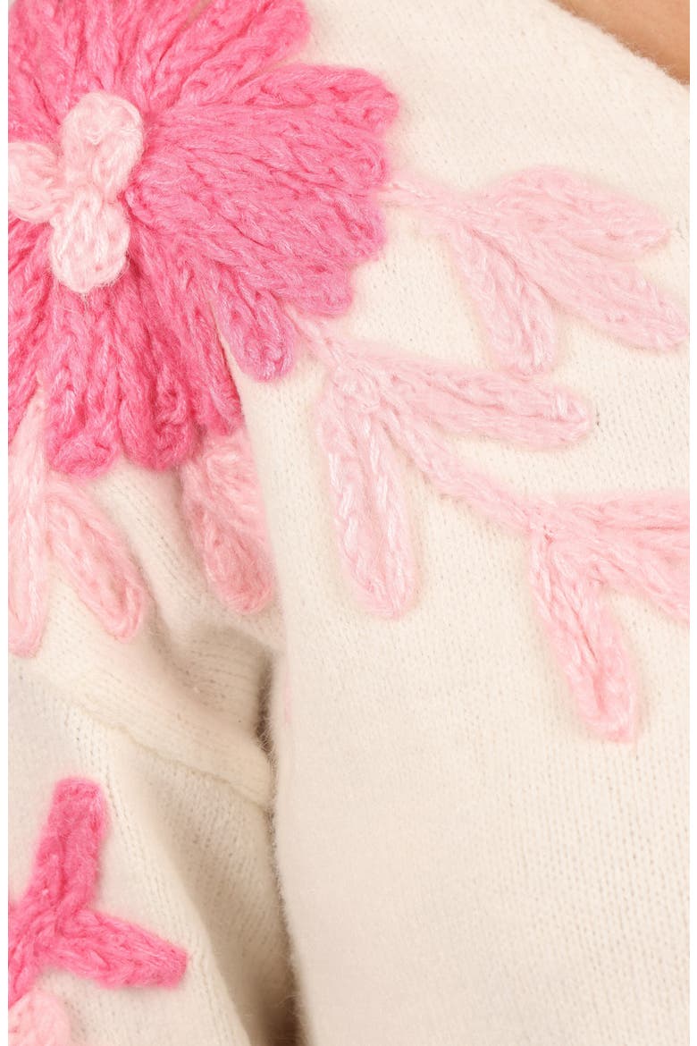 Celeste Flower Embroidered V-Neck Sweater, Alternate, color, CREAM/ PINK
