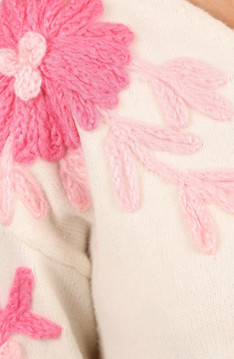 Petal & Pup Celeste Flower Embroidered V-Neck Sweater, Alternate, color, Cream/ Pink