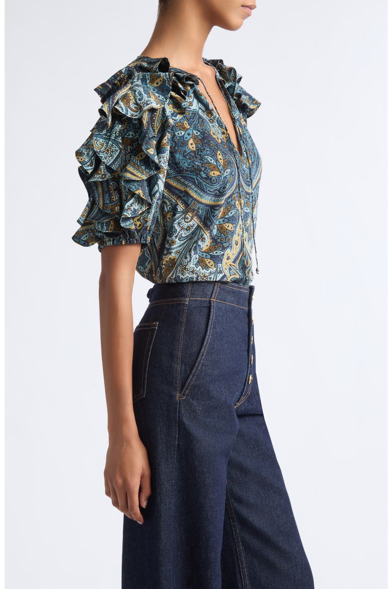 Josephine Ruffled Silk Top, Alternate, color, PRUSSIAN