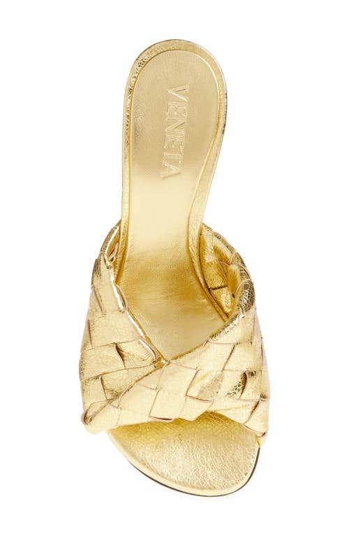Bottega Veneta Blink Intrecciato Leather Mules In Gold