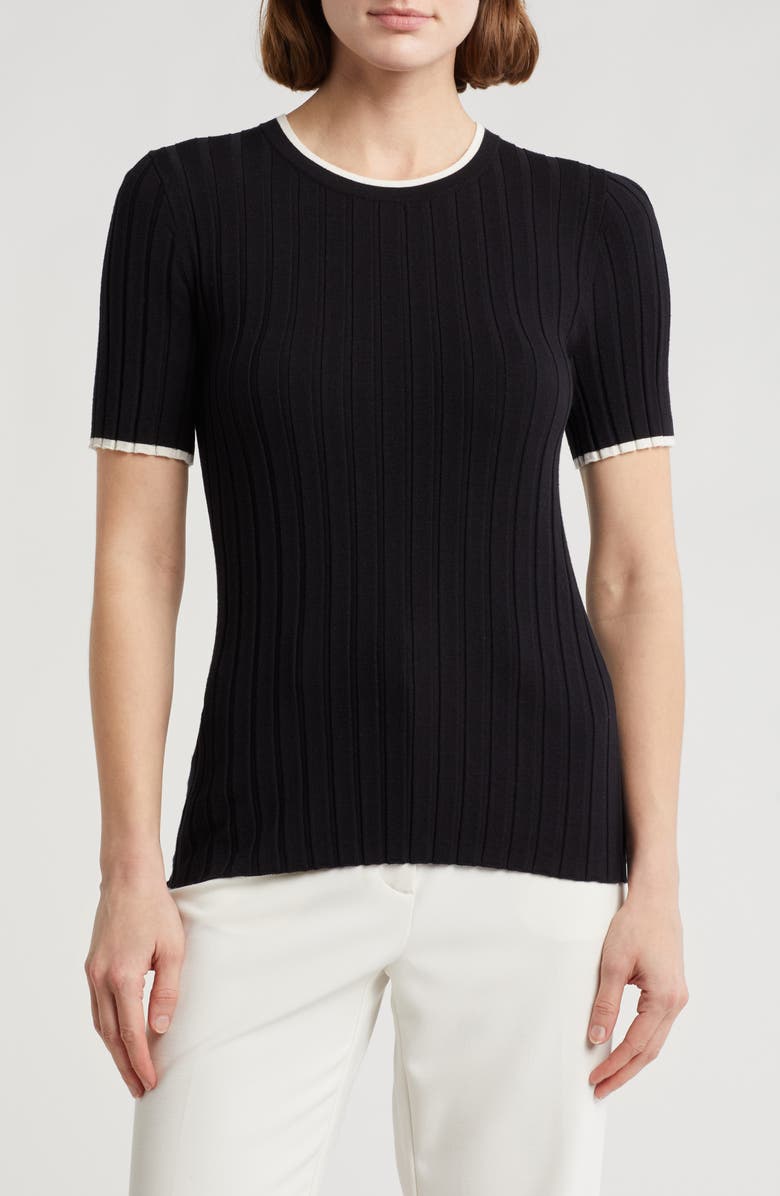NORDSTROM RACK Tipped Short Sleeve Ribbed Sweater, Main, color,