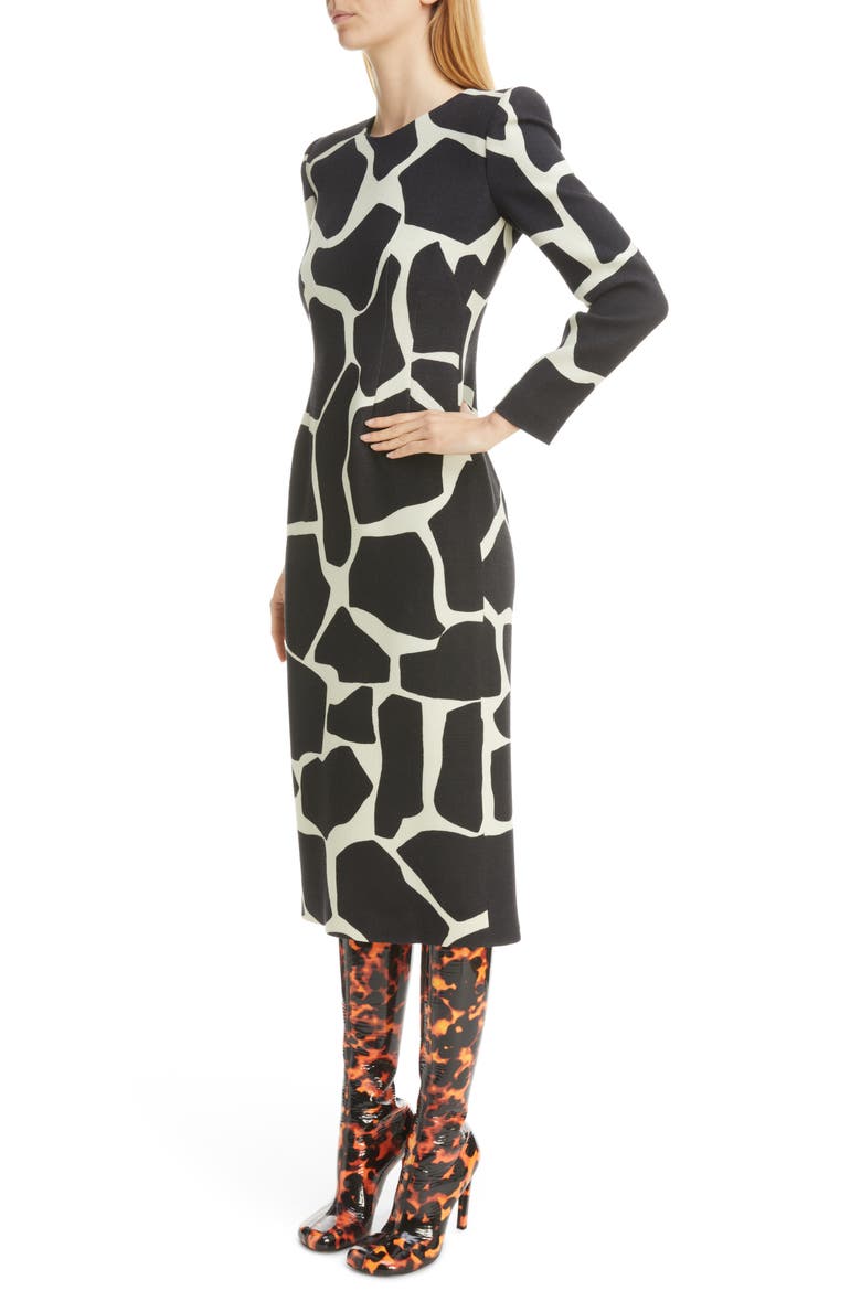Delavina Giraffe Print Wool Sheath Dress, Alternate, color, BLACK 900