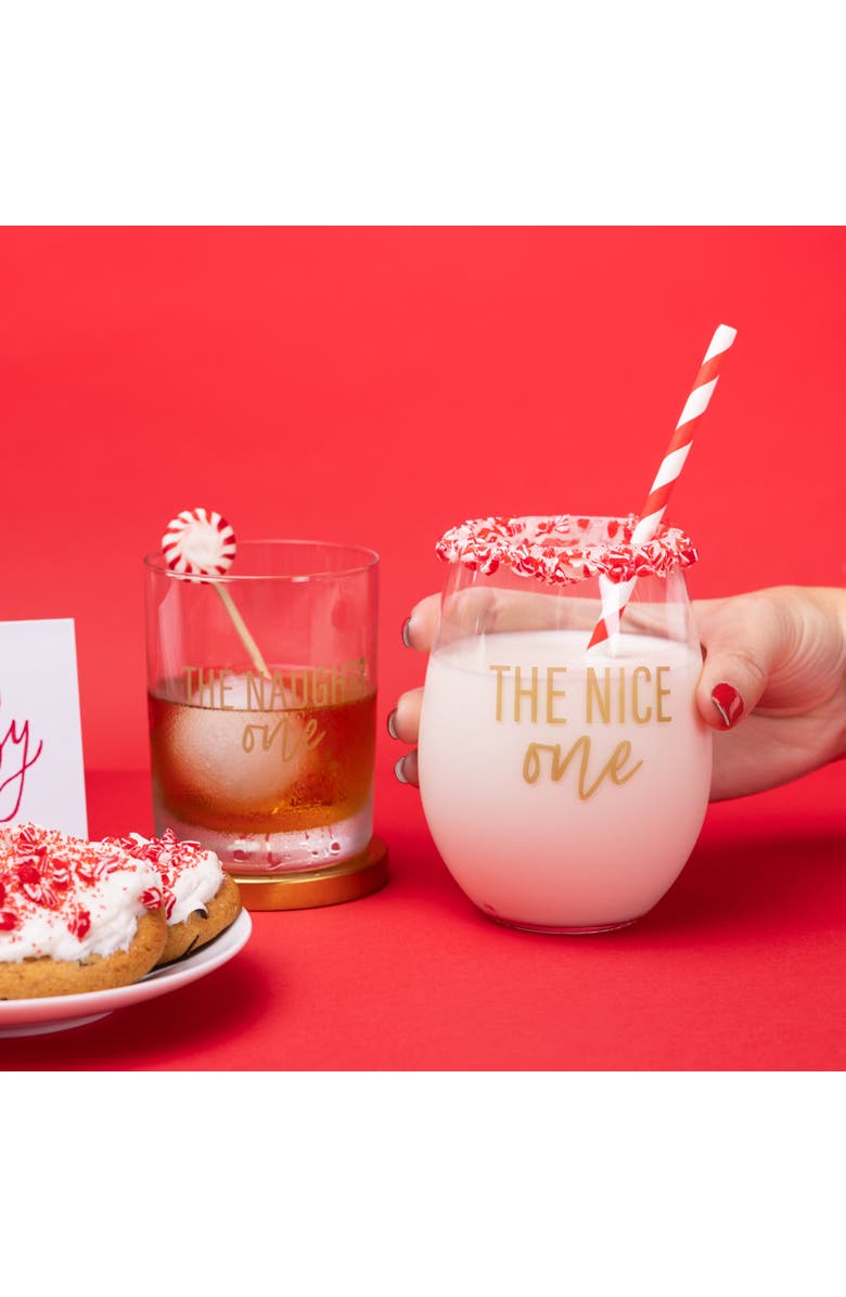 Totalee Gift Nice/ Naughty Wine & Rocks Glass Set of 2 Glass Clear 18 oz, Alternate, color, Clear