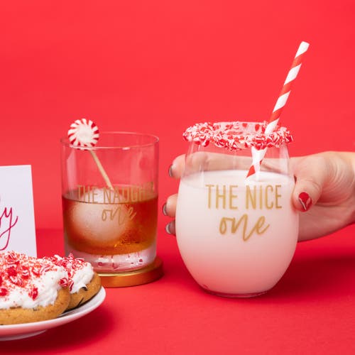 Totalee Gift Nice/ Naughty Wine & Rocks Glass Set Of 2 Glass Clear 18 oz In Transparent