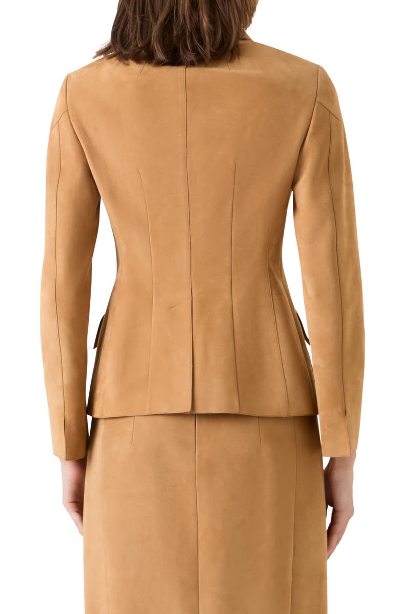 Akris Delia Fitted Goatskin Suede Jacket, Alternate, color, Camel