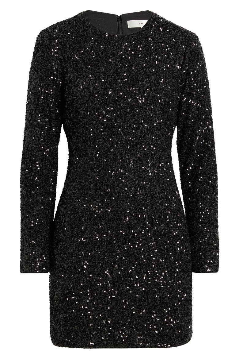 Sequin Long Sleeve Minidress, Alternate, color, BLACK