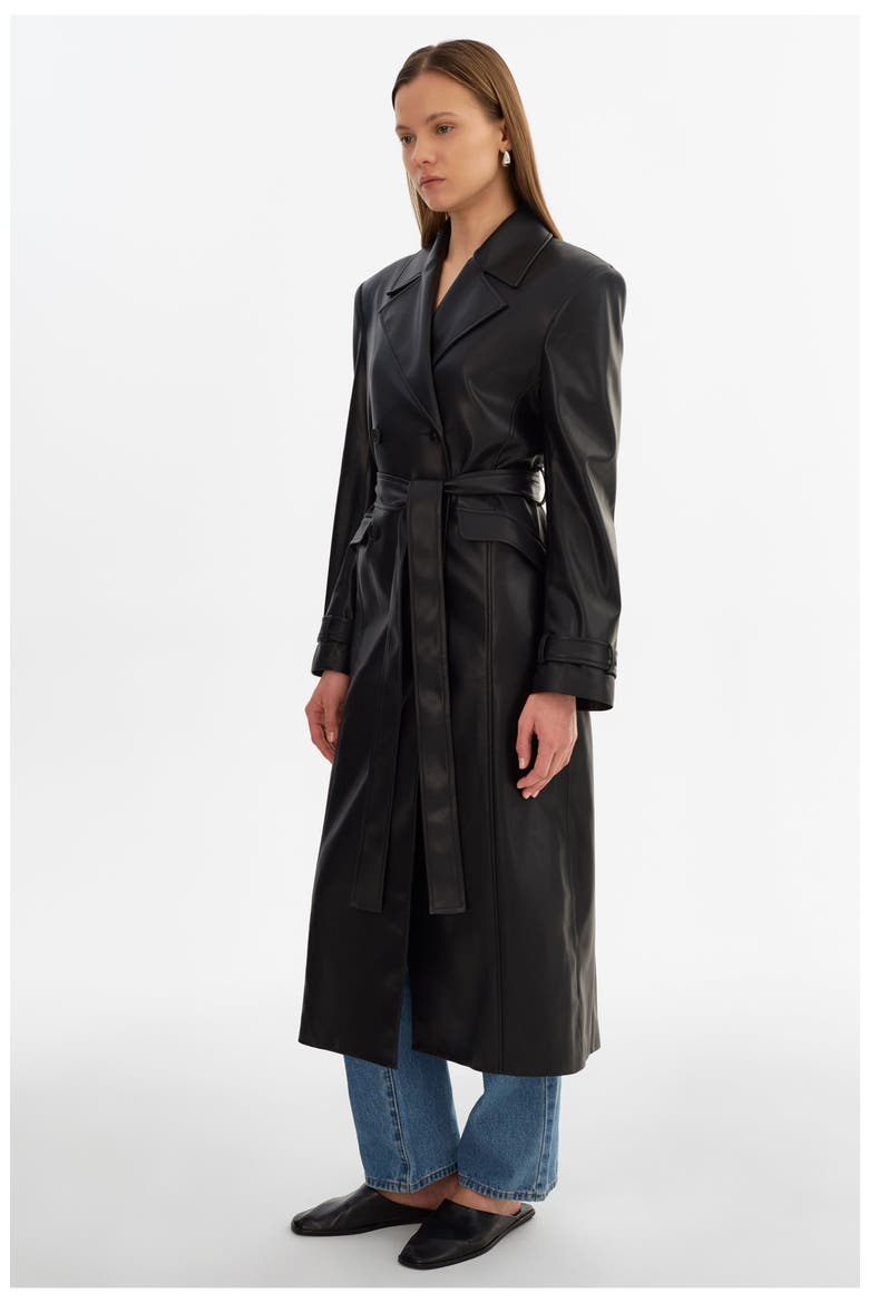 Iolanthe | Faux Leather Trench Coat, Alternate, color, Black