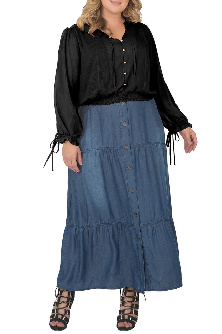 Standard & Practices Tie Neck Chiffon Top, Alternate, color, BLACK