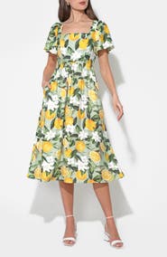 Adelyn Rae Kailany Lemon Fit-and-Flare Midi Dress