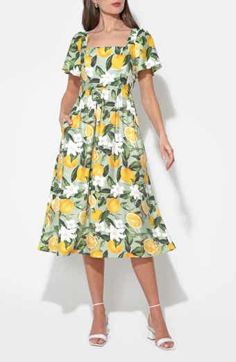 Kailany Lemon Fit-and-Flare Midi Dress