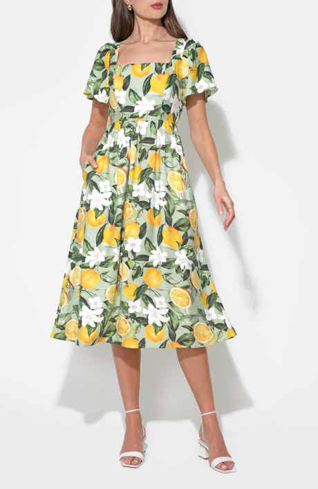 Kailany Lemon Fit-and-Flare Midi Dress