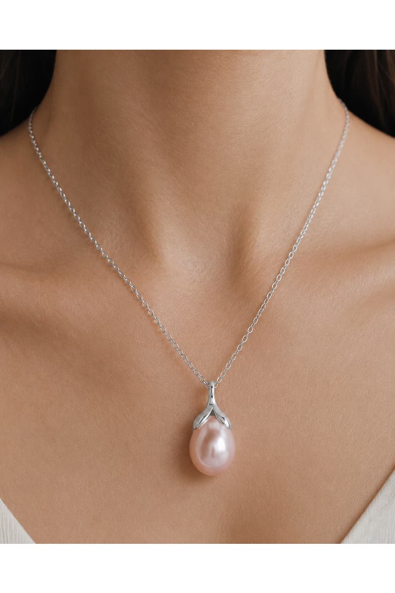 10-11mm Pink Freshwater Pearl Rose Gold Plated Olive Drop Pendant, Alternate, color, Sterling Silver