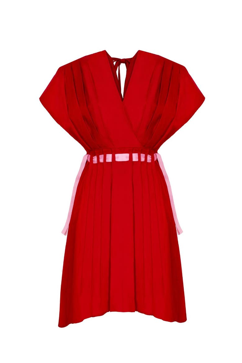 Amma Poplin Ribbon Dress, Alternate, color, Cherry Red