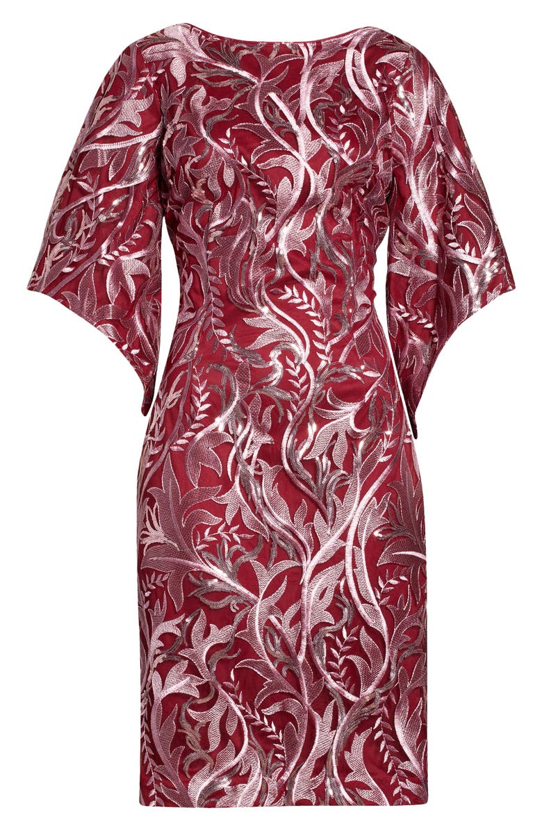 JS Collections Ruby Metallic Floral Cocktail Dress, Alternate, color, Wine/ Rouge