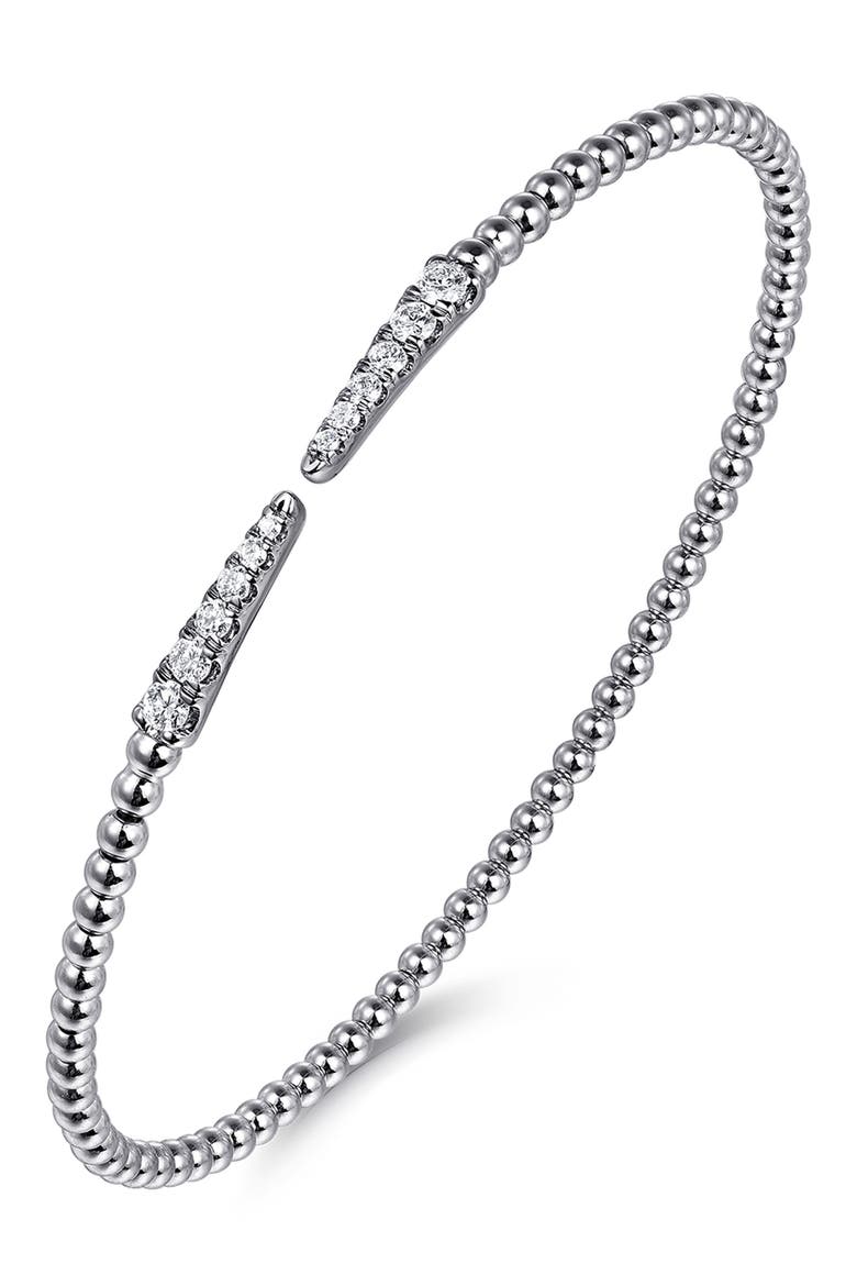 Bujukan Pointed Diamond Beaded Cuff Bracelet, Main, color, WHITE GOLD