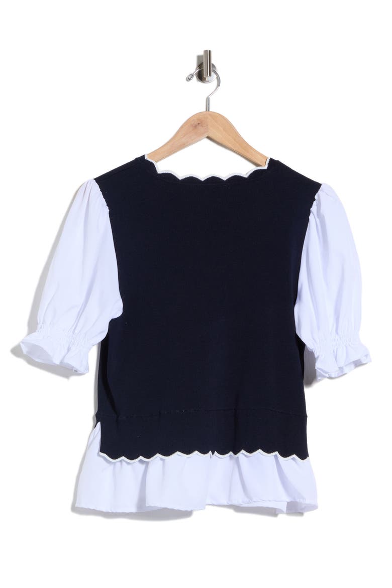 Scalloped Twofer Sweater, Alternate, color, NANETTE NAVY/ WHITE