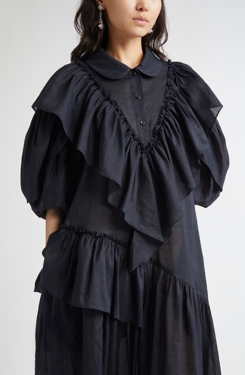 Simone Rocha Petal Sleeve Ruffle Voile Midi Dress, Alternate, color, 