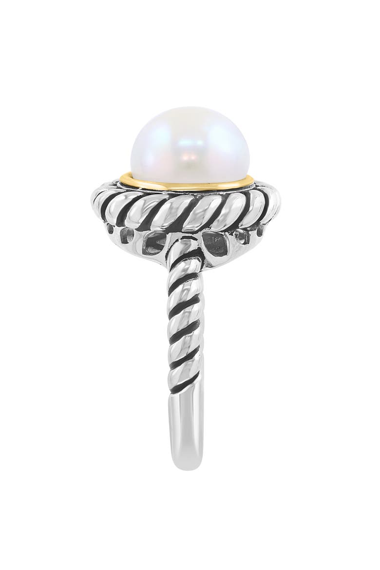 Sterling Silver & 14K Gold Freshwater Pearl Ring, Alternate, color, SILVER/ WHITE