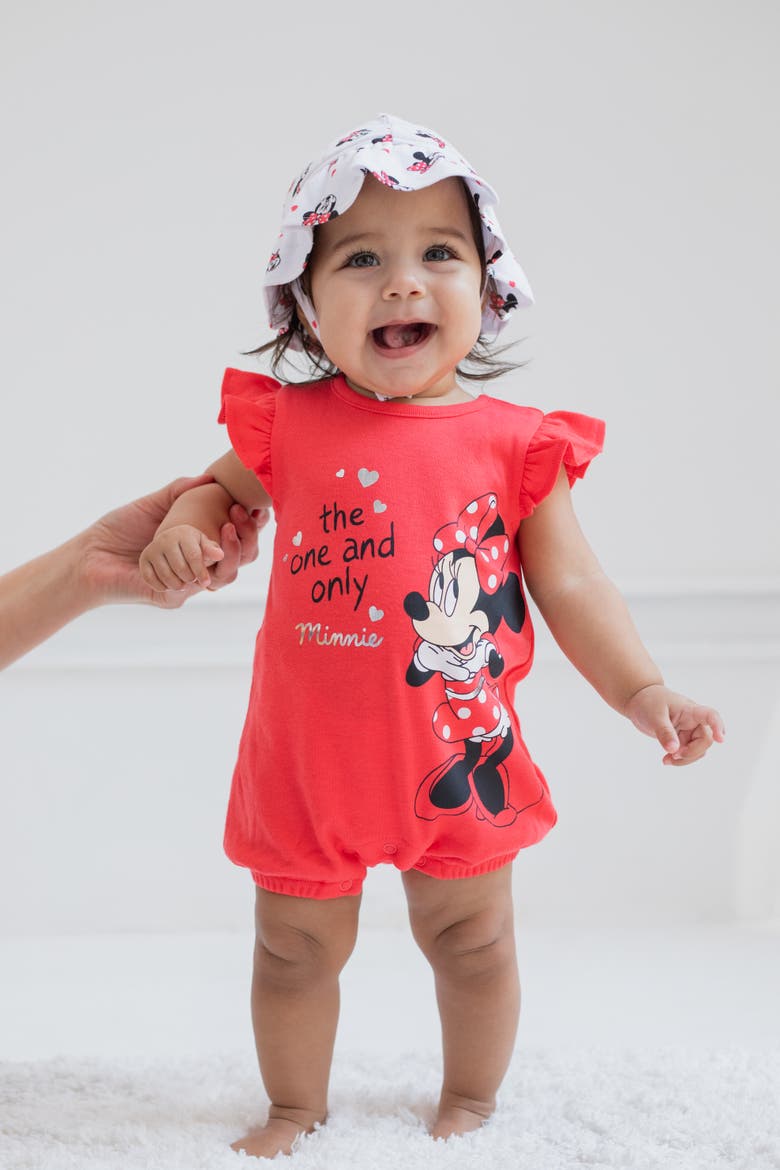 Minnie Mouse One Piece Romper and Hat Set, Alternate, color, Minnie Mouse Red