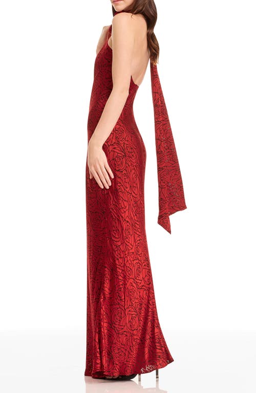 Dress The Population Olivia Floral Halter Gown In Red