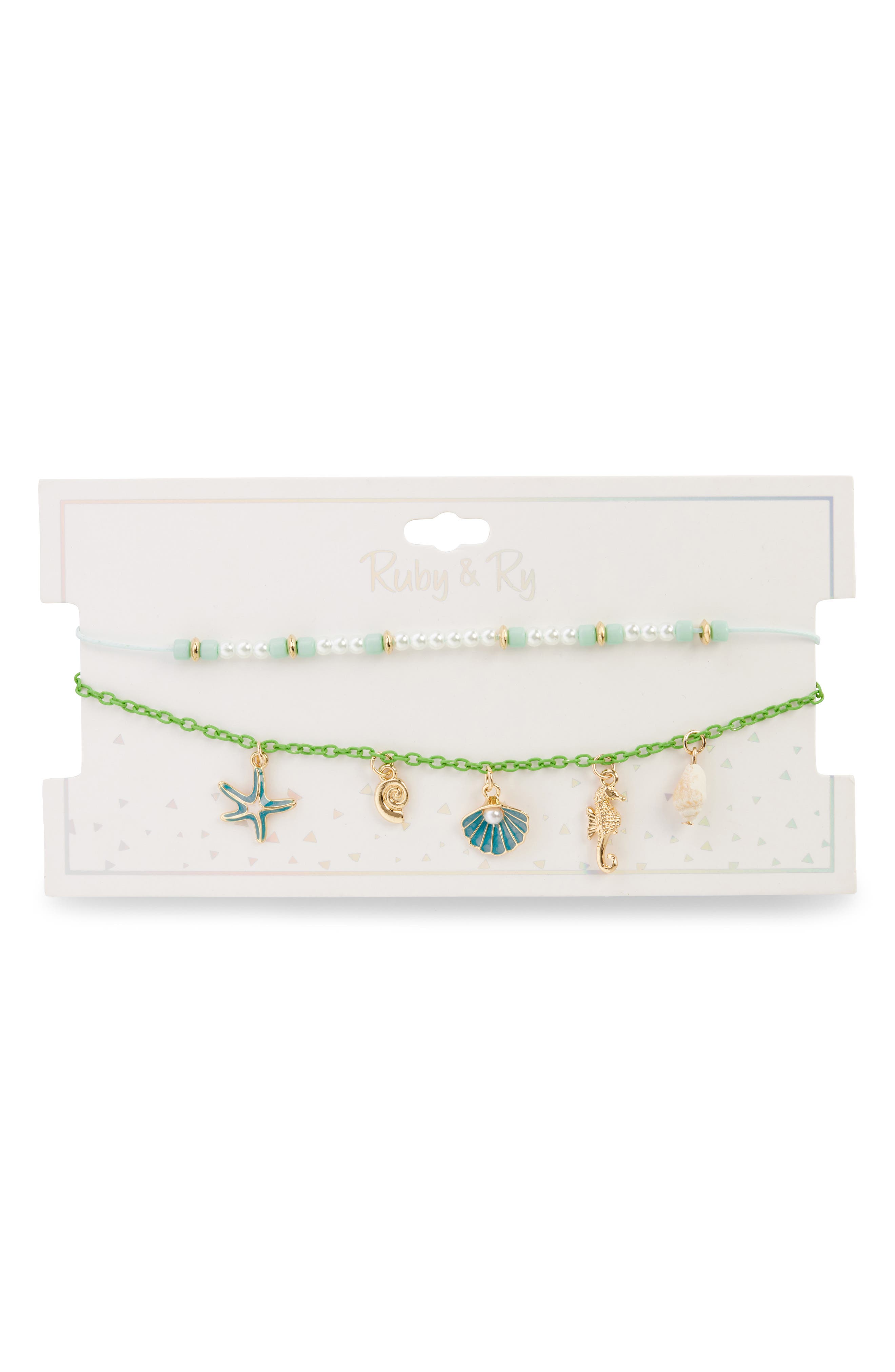 Ruby & Ry Set of 2 Sealife Charm Necklaces in Gold 