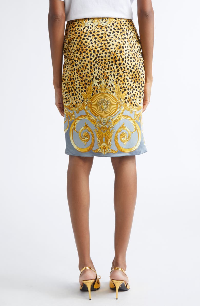 Versace Draped Cheetah Foulard Midi Skirt, Alternate, color, Yellow/ Light Elephant Grey