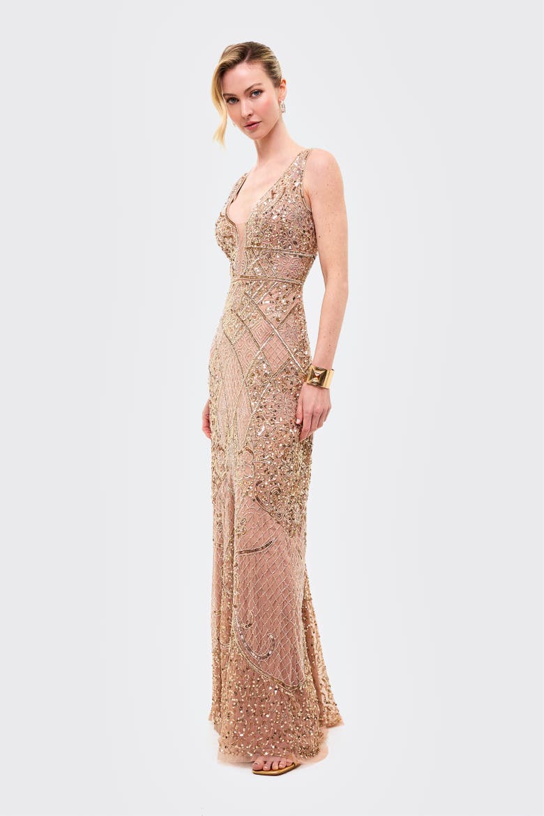 Embellished Sequins Abstract Dress, Alternate, color, TAUPE BLUSH