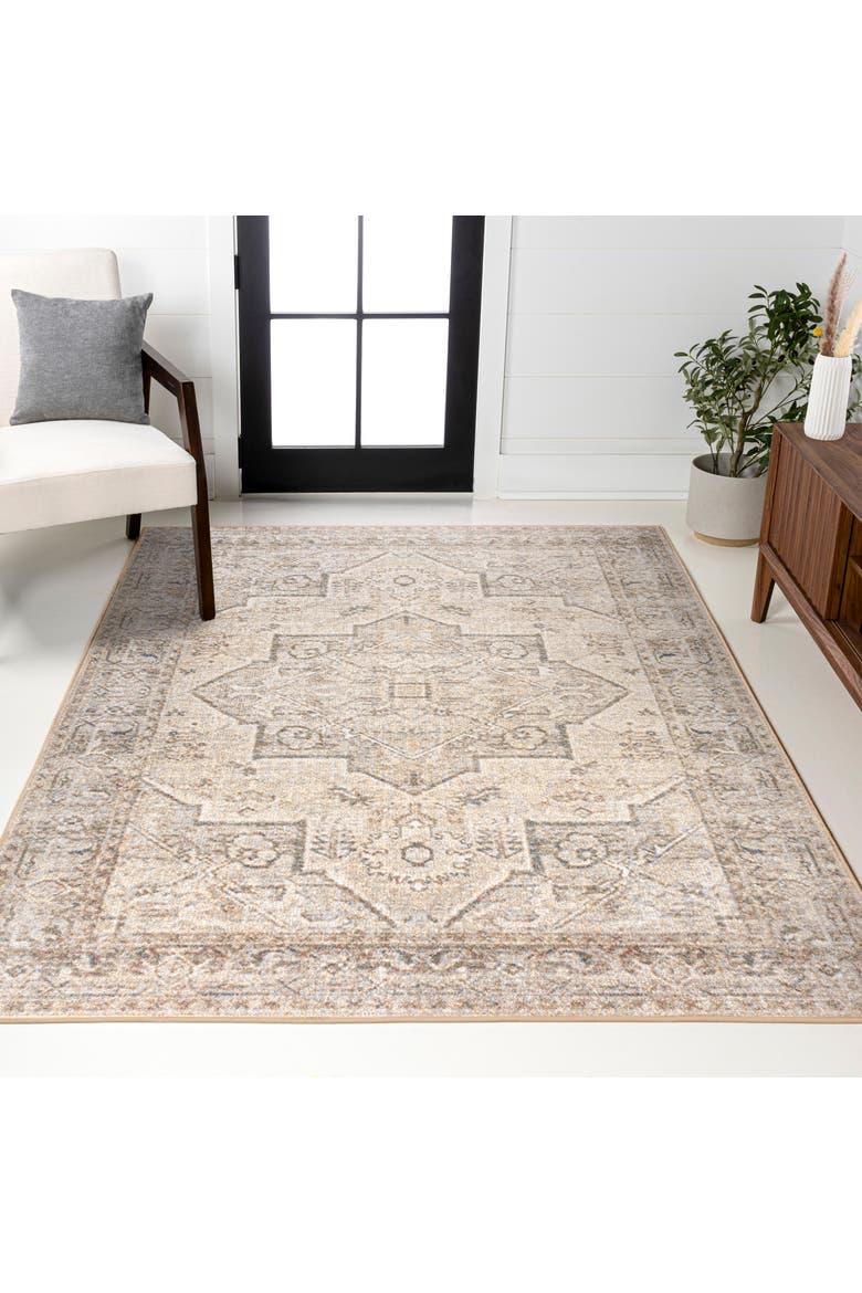 Koda Vintage Native American Medallion Machine-Washable Area Rug, Alternate, color, Cream/Brown
