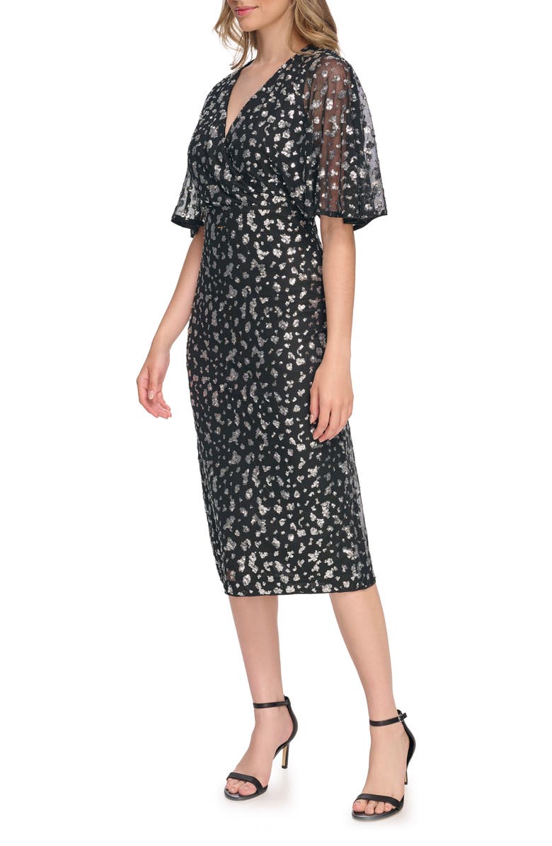 Kensie Sequin Faux Wrap Dress, Alternate, color,