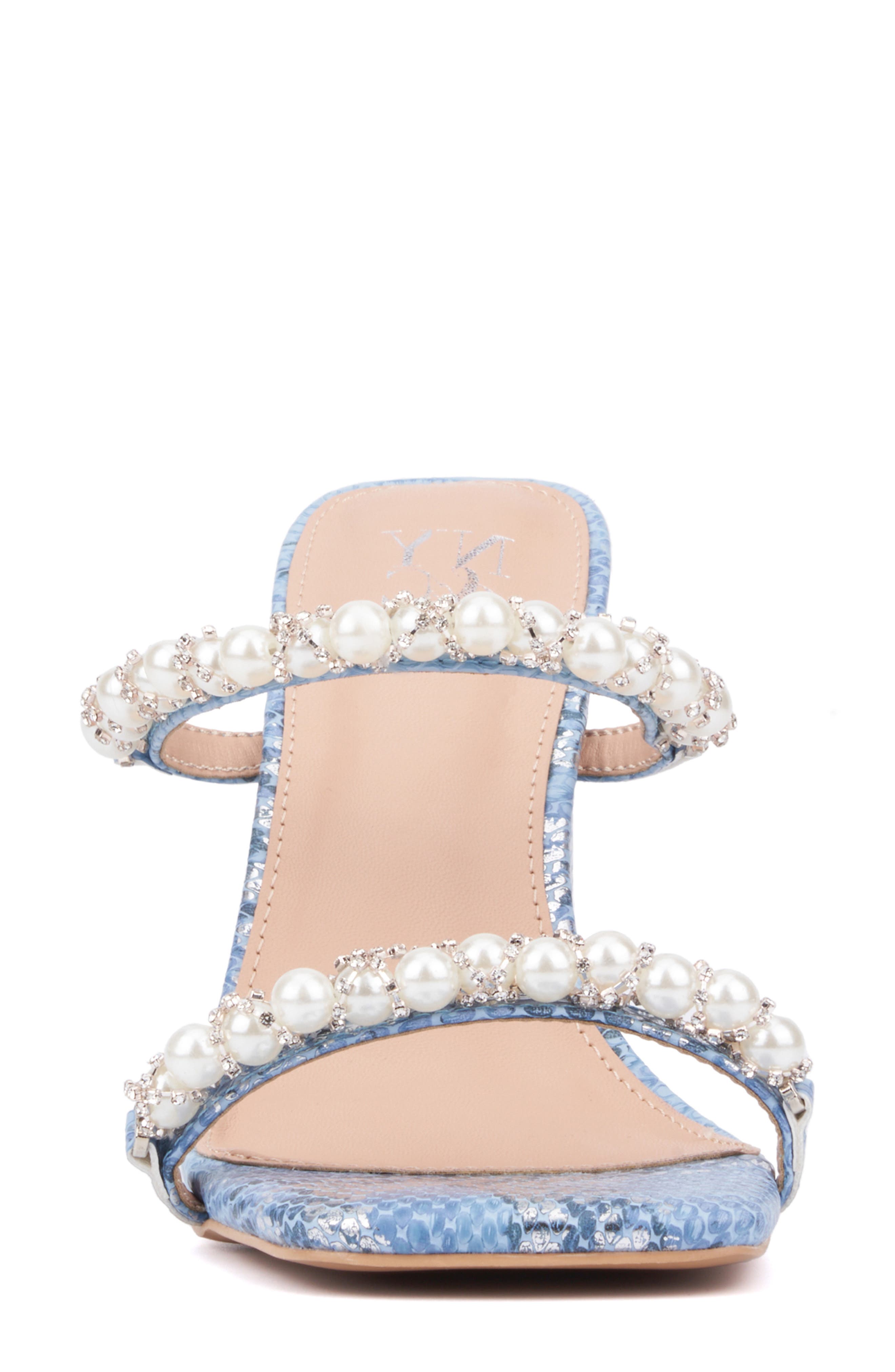 NEW YORK AND COMPANY Calissa Imitation Pearl & Rhinestone Embellished Sandal, Alternate, color, Blue
