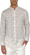 Brooklyn Brigade Slim Fit Abstract Leaves Linen Cotton Banded Collar Long Sleeve Shirt