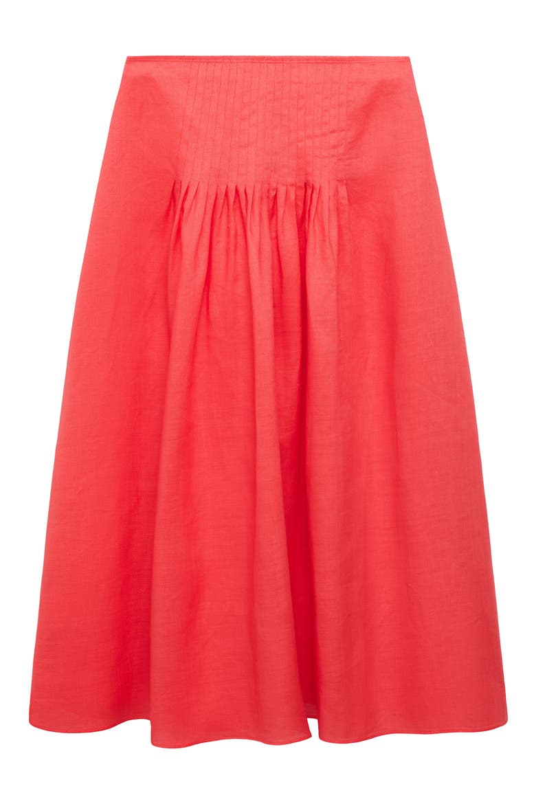 Pleated Ramie Midi Skirt, Alternate, color, RED