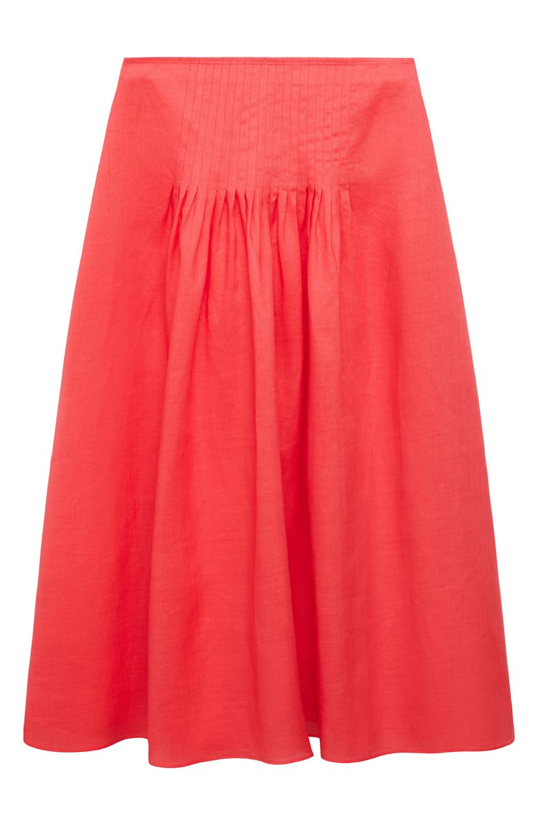 MANGO Pleated Ramie Midi Skirt, Alternate, color, Red