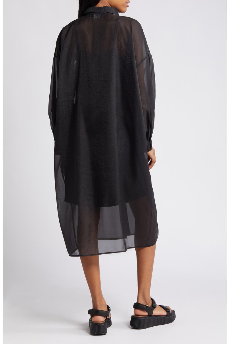 Barely There Long Sleeve Semisheer Shirtdress, Alternate, color, BLACK