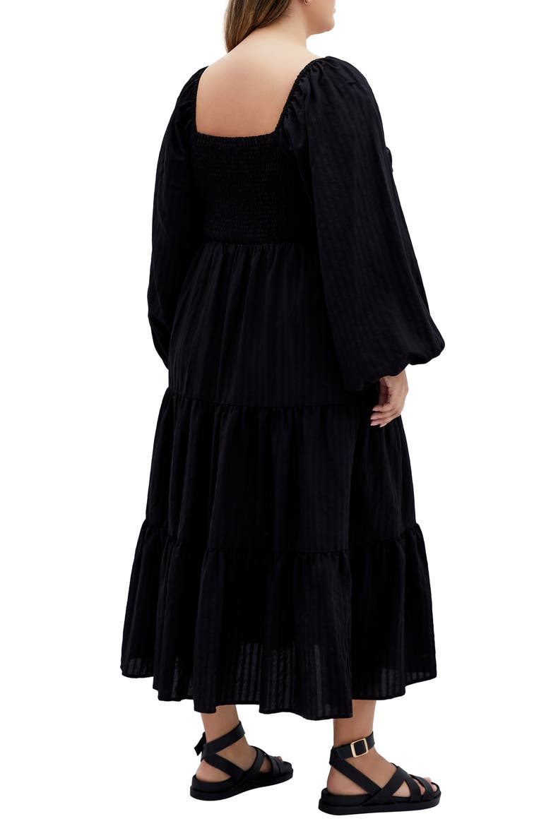 Portia Button-Front Long Sleeve Midi Dress, Alternate, color, BLACK