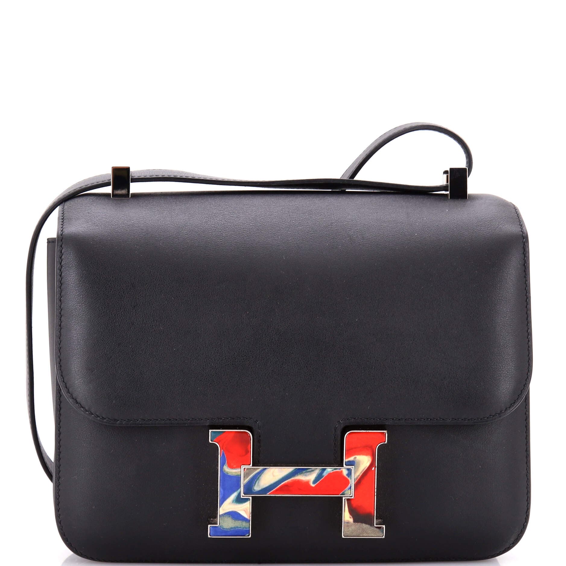 Pre-Owned Hermes Constance Bag Swift with Marble Enamel 24, Main, color, Noir
