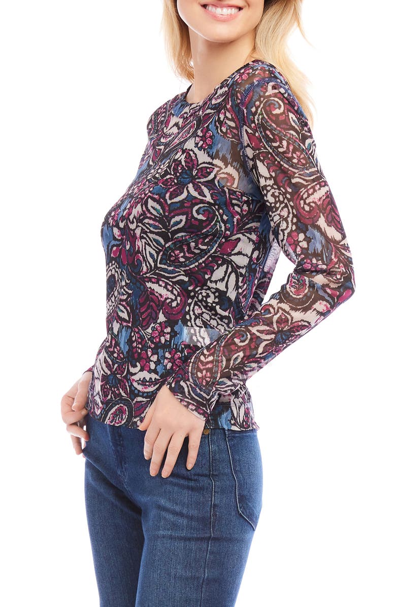 Karen Kane Paisley Print Long Sleeve Mesh Top, Alternate, color, 
