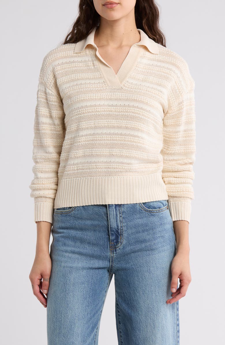 Habitual Stripe Cotton Johnny Collar Sweater, Main, color,