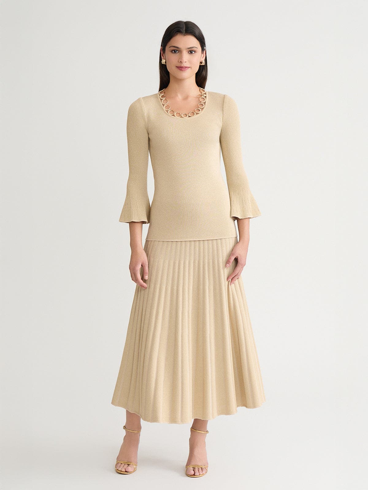 Lurex Crochet Grommet Soft Knit Top - image 2