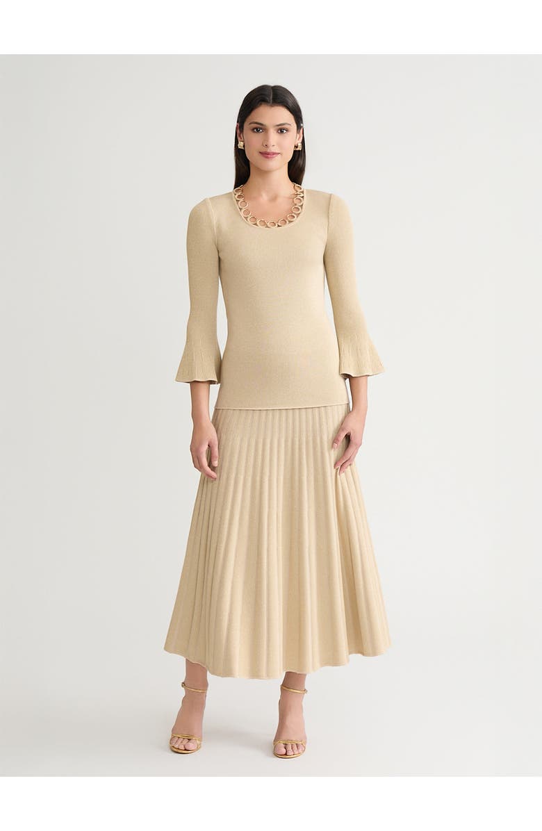 Misook Lurex Crochet Grommet Soft Knit Top, Alternate, color, Biscotti/Gold