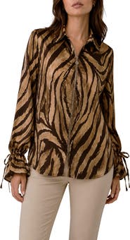 BY DESIGN Italia Front-zip Silk Collared Blouse