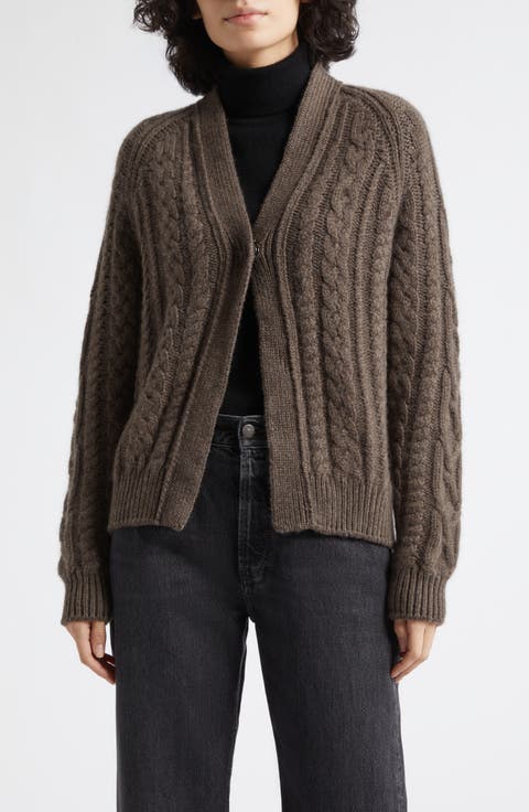 Mabel Cable Stitch Cashmere V-Neck Cardigan