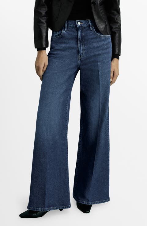 Women's Denim Jeans with High-Rise Waist and Wide Legs