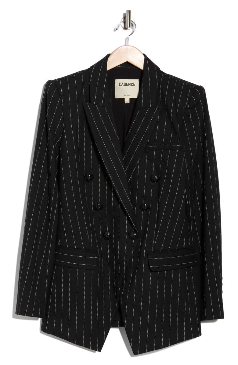 L'AGENCE Kendi Pinstripe Double Breasted Long Blazer, Alternate, color, 