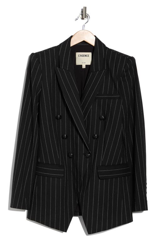L Agence L'agence Kendi Pinstripe Double Breasted Long Blazer In Multi