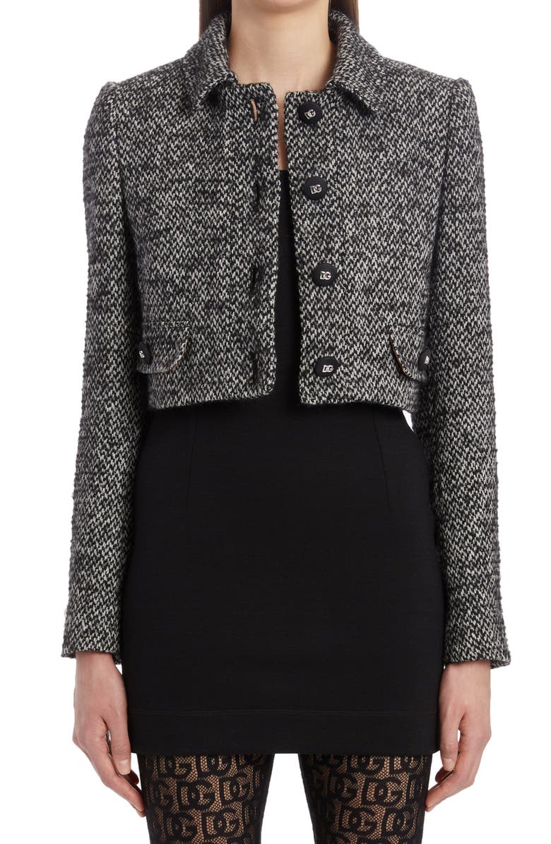 Dolce&Gabbana Wool Blend Tweed Crop Jacket, Main, color, 