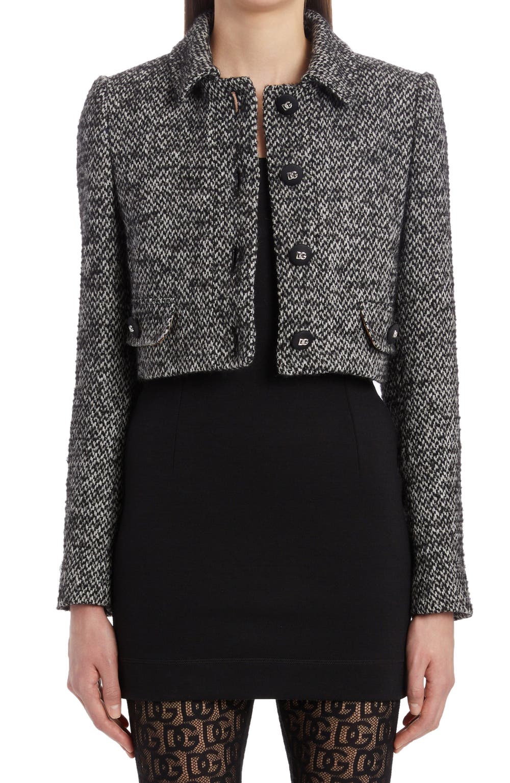Wool Blend Tweed Crop Jacket, color, FANTASIA NON STAMPA